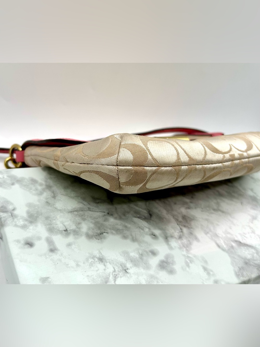 COACH Kristin Signature East/West Crossbody Bag- Khaki Canvas with Leather Trim. - Picture 11 of 16
